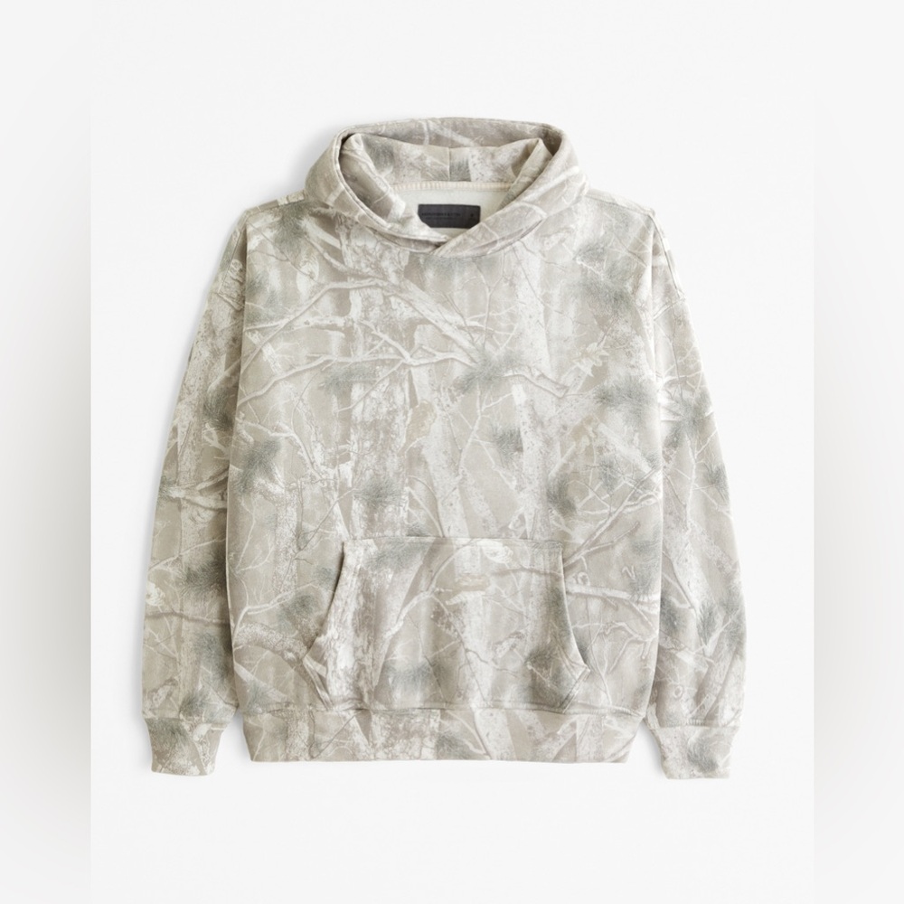 New Abercrombie Camo Essential Popover Hoodie Light Gray Small